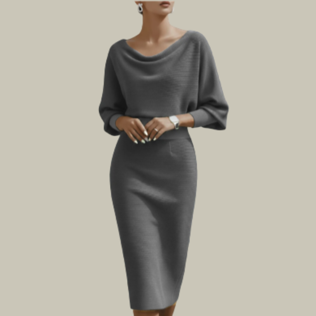 Harriet | Cowl Neck Midi Dress Short Sleeve