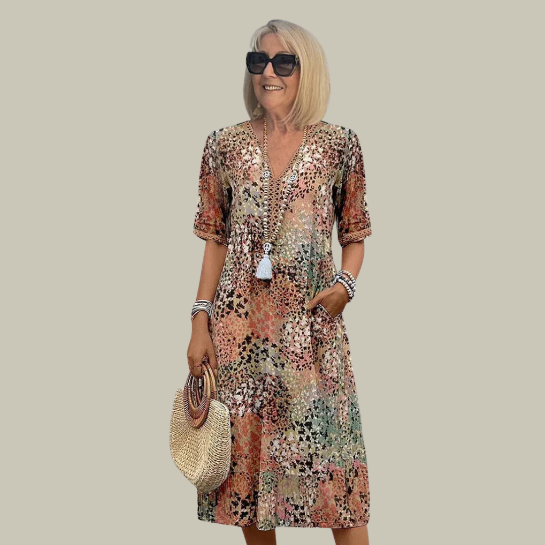 Women's Boho Breathable Floral V-Neck Midi Dress