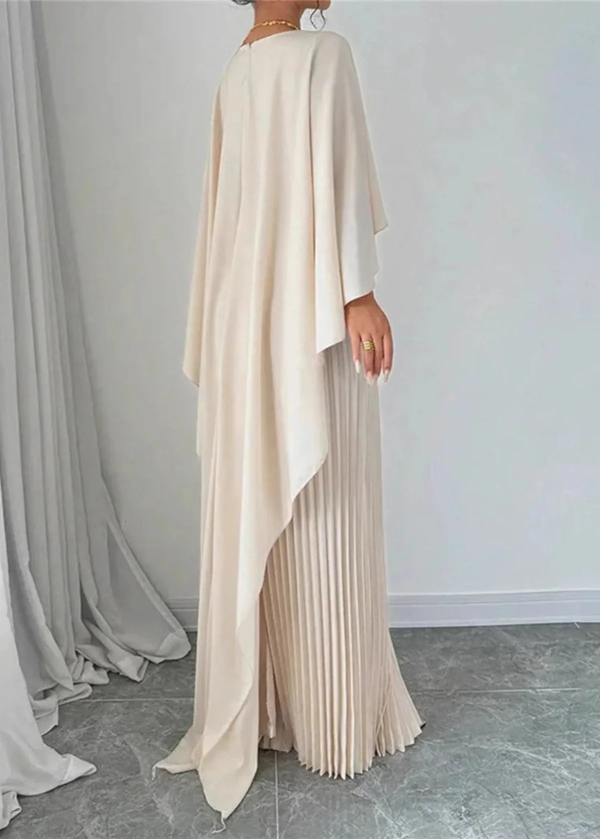 Bonnie | Women’s Wedding Guest Pleated Cape Maxi Dress 1