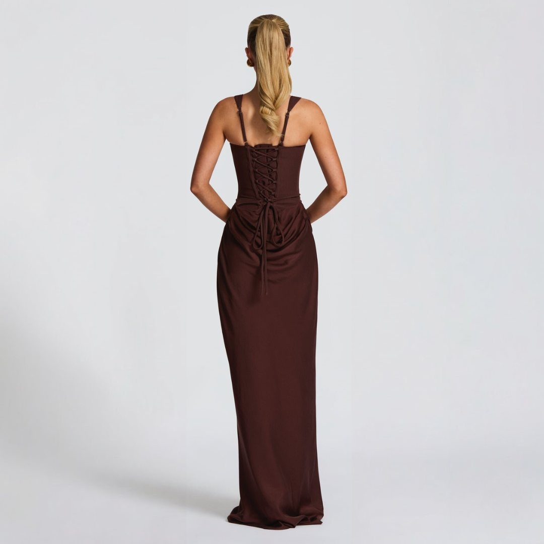 Elegant Square Neck Draped Maxi Dress for Evening Events 3