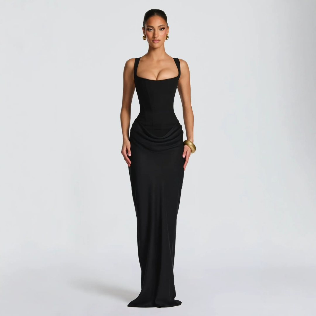 Elegant Square Neck Draped Maxi Dress for Evening Events 4