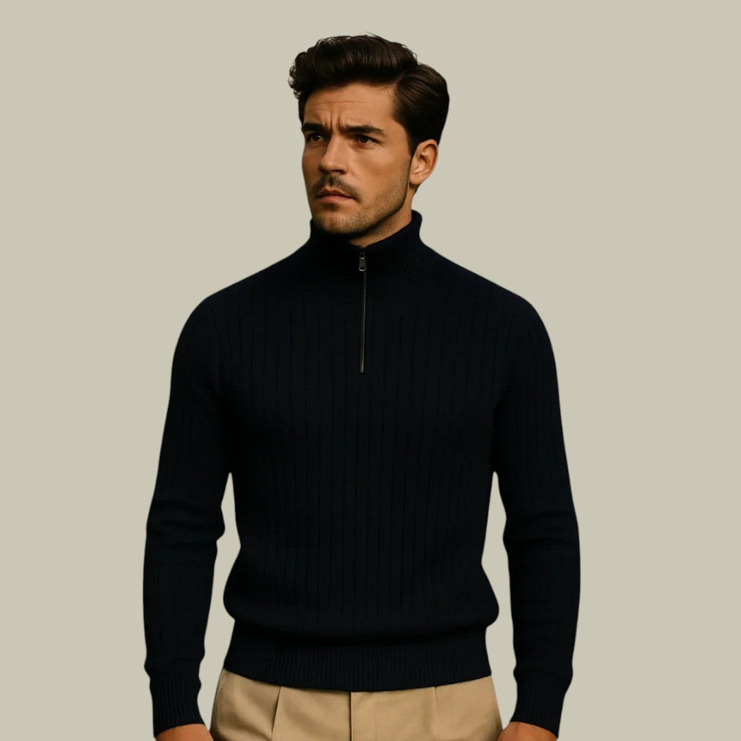 Mens Half Zipper Sweater Ribbed