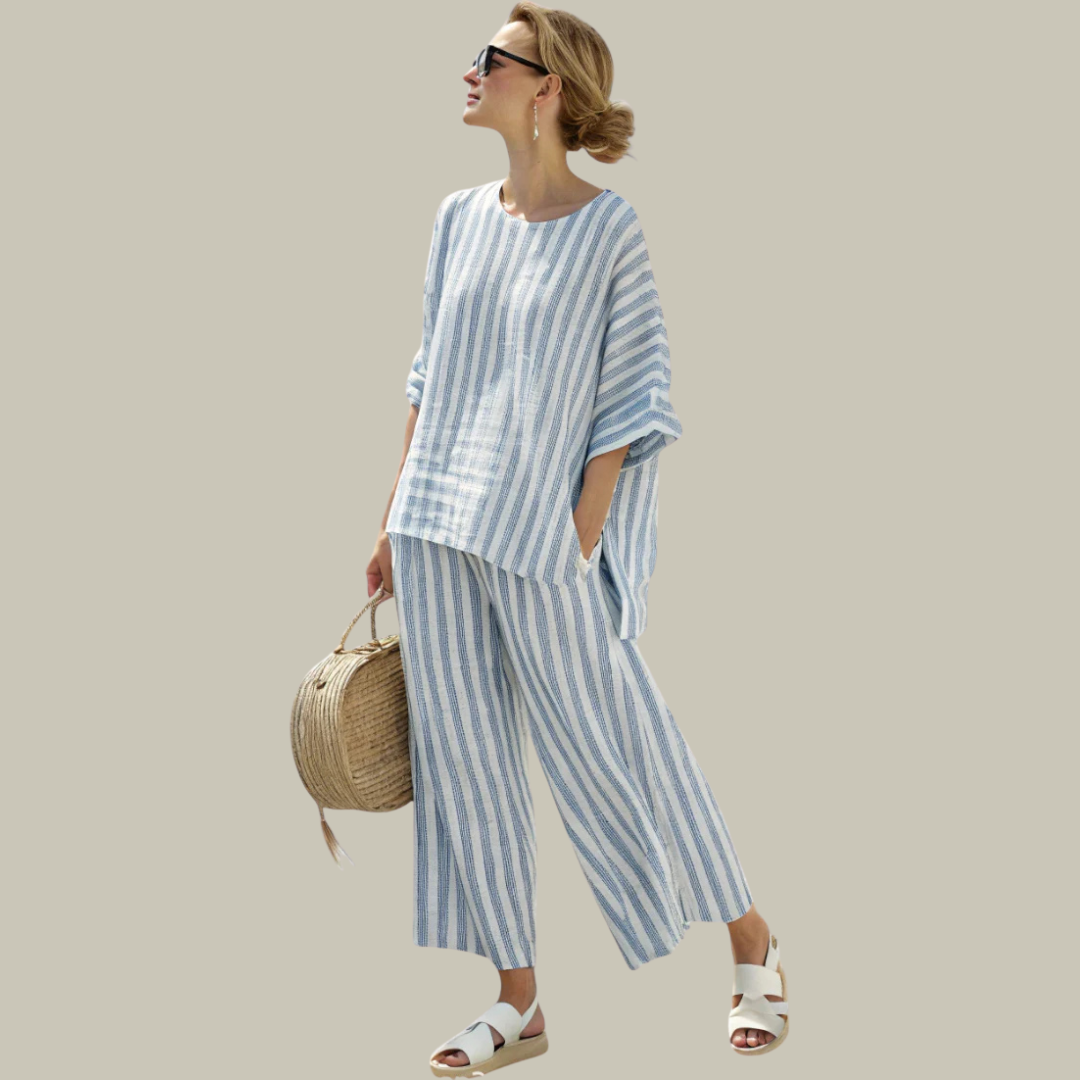 Women's Striped Linen Beach Two-Piece Outfit
