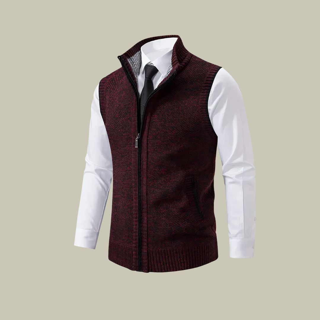 Men's Knitted Zip-Up Gilet - Smart Sleeveless Cardigan