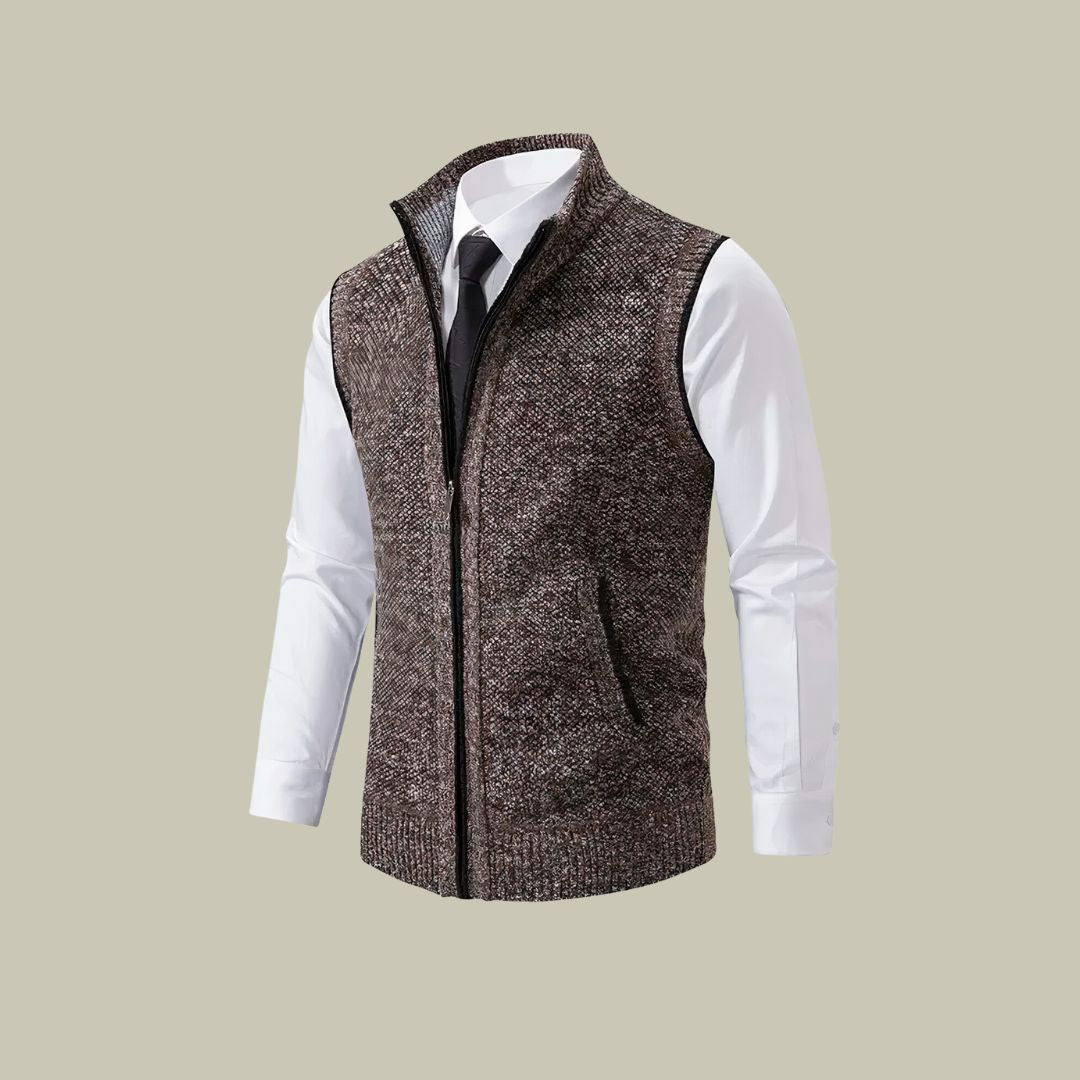 Men's Knitted Zip-Up Gilet - Smart Sleeveless Cardigan