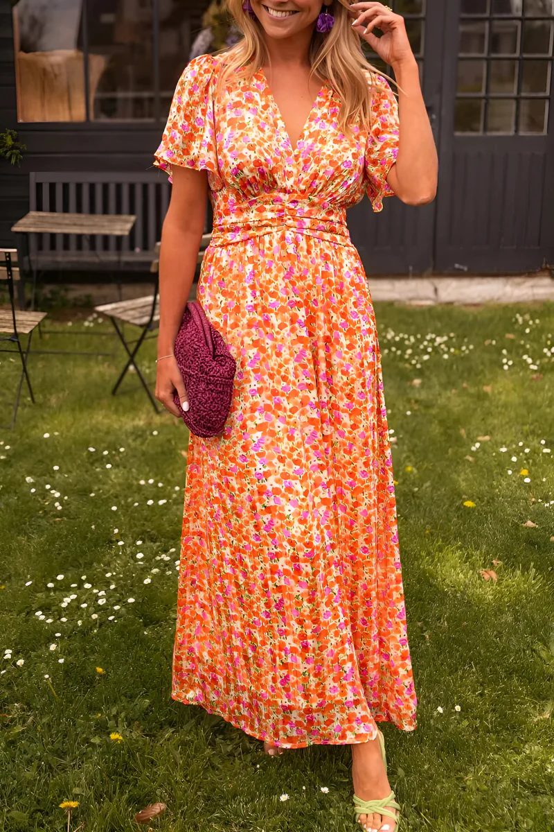 Women's Long Dress | Colorful Floral Print | Defined Waist & Flowy Summer Cut 0