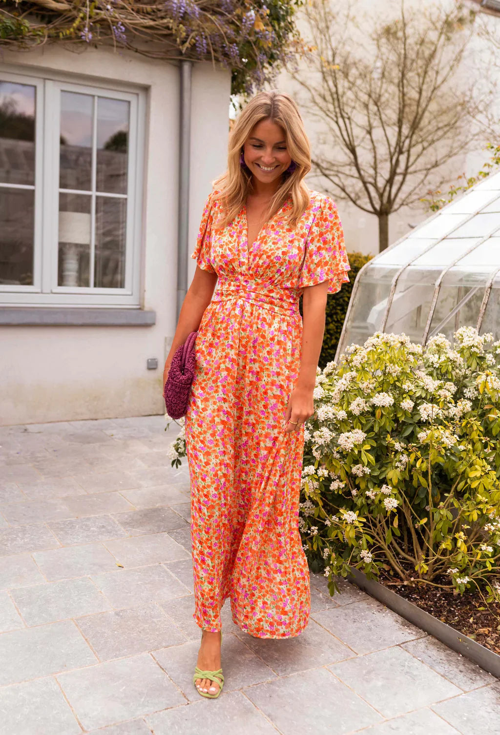 Women's Long Dress | Colorful Floral Print | Defined Waist & Flowy Summer Cut 5