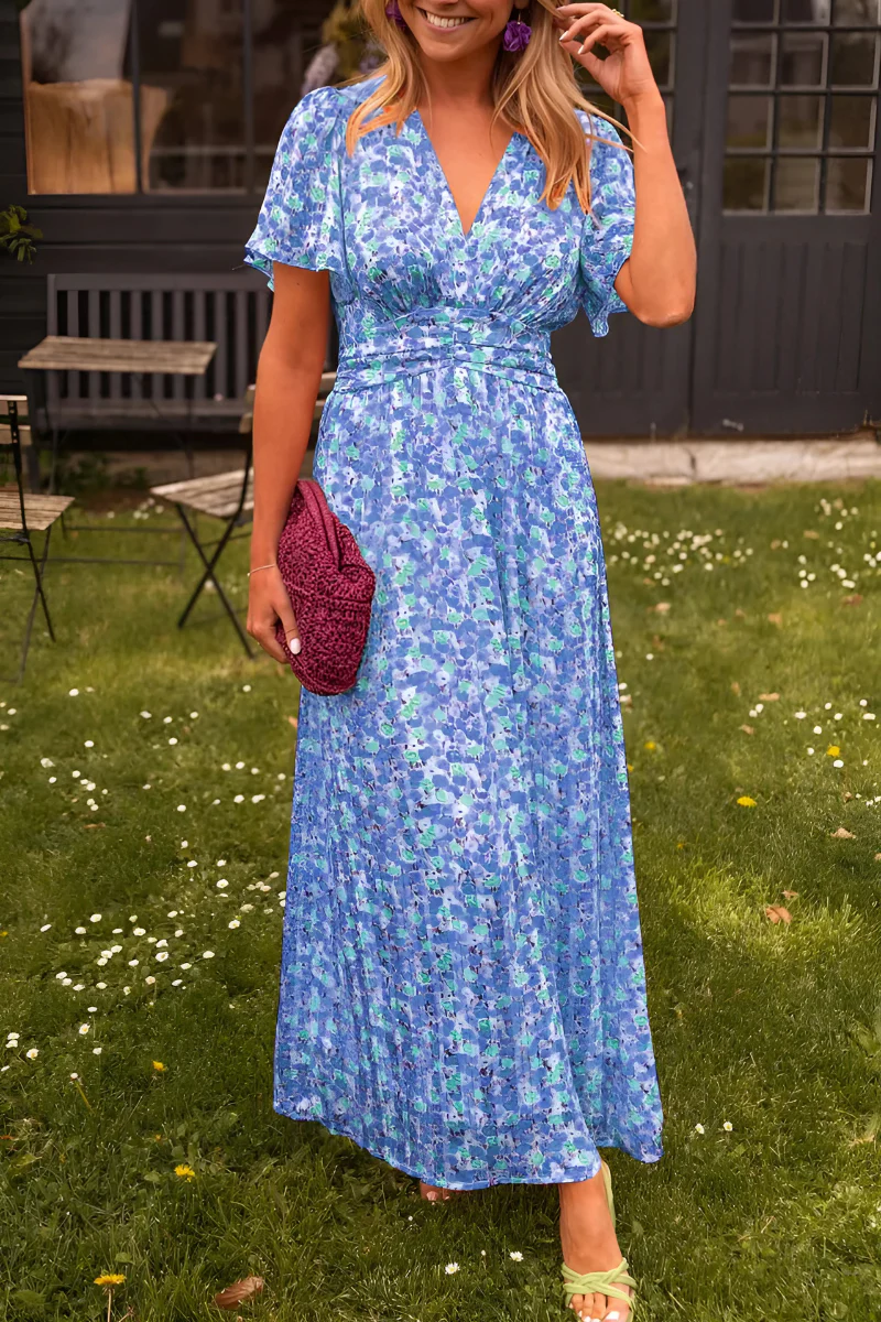 Women's Long Dress | Colorful Floral Print | Defined Waist & Flowy Summer Cut 6