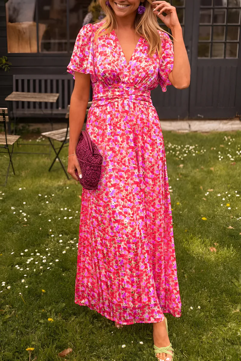 Women's Long Dress | Colorful Floral Print | Defined Waist & Flowy Summer Cut 7