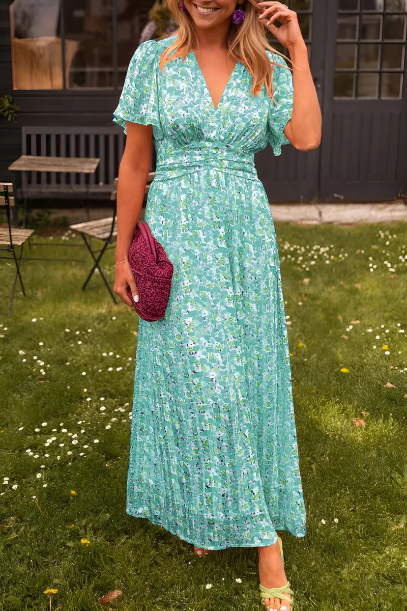 Women's Long Dress | Colorful Floral Print | Defined Waist & Flowy Summer Cut 8
