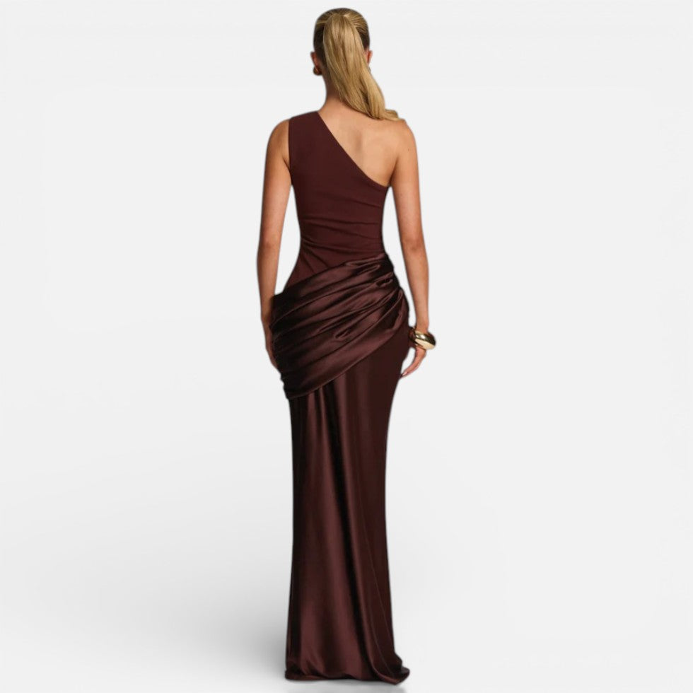 Women's Satin Mermaid Long Wedding Dress with One Shoulder 8